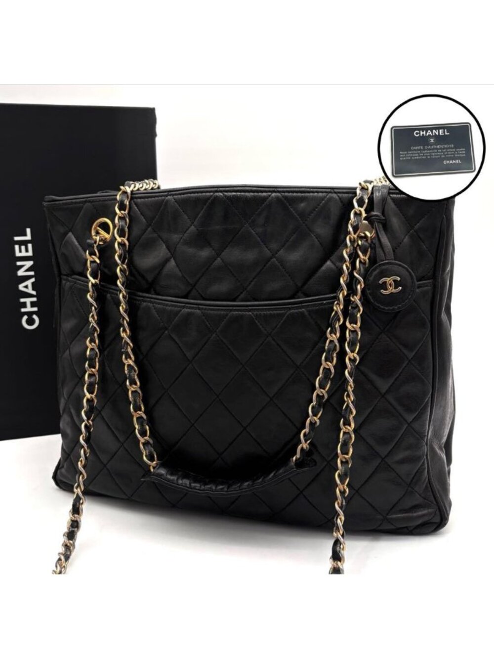 Chanel Quilted Tote Chain Lambskin Black